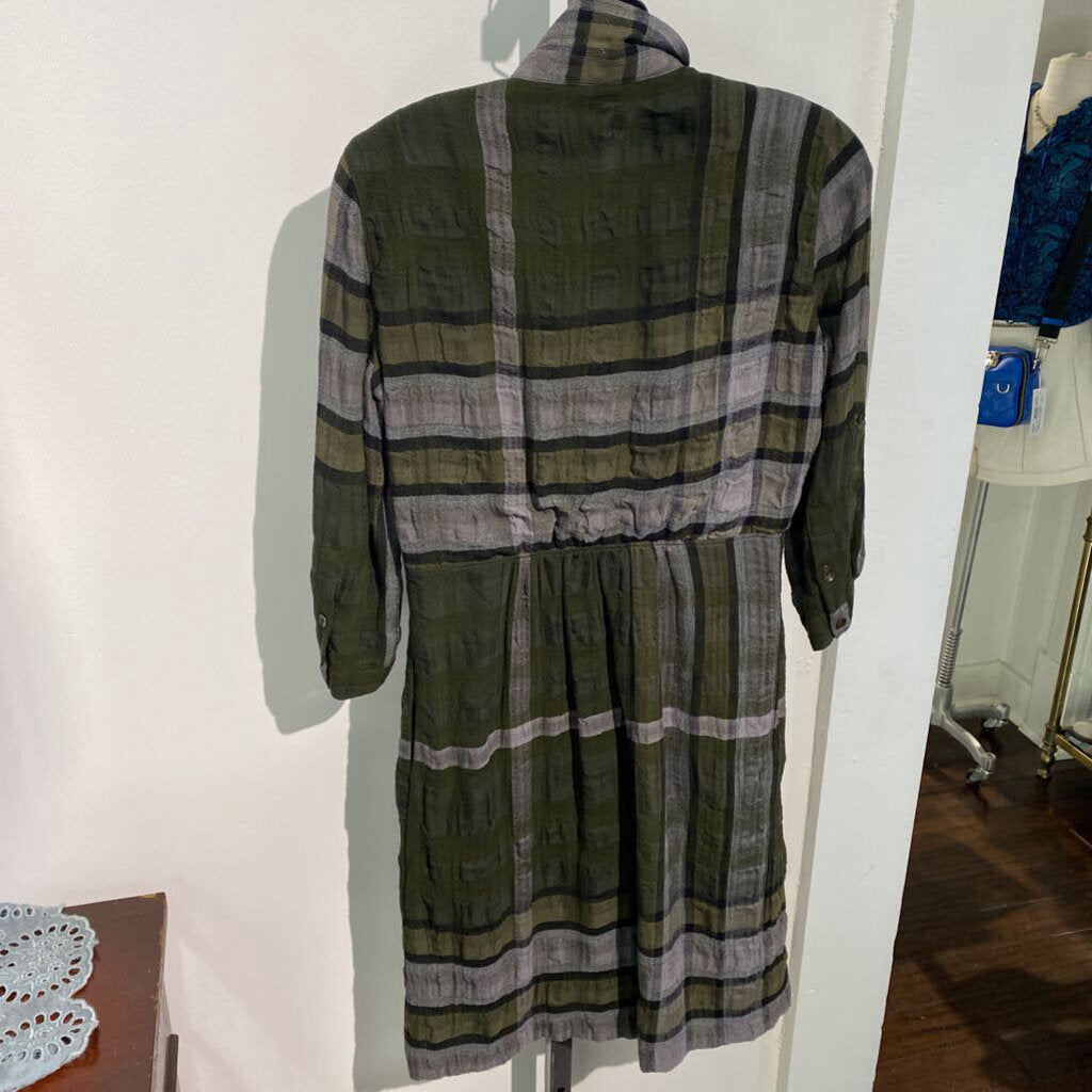 3/4 Sleeve Plaid Shirtdress
