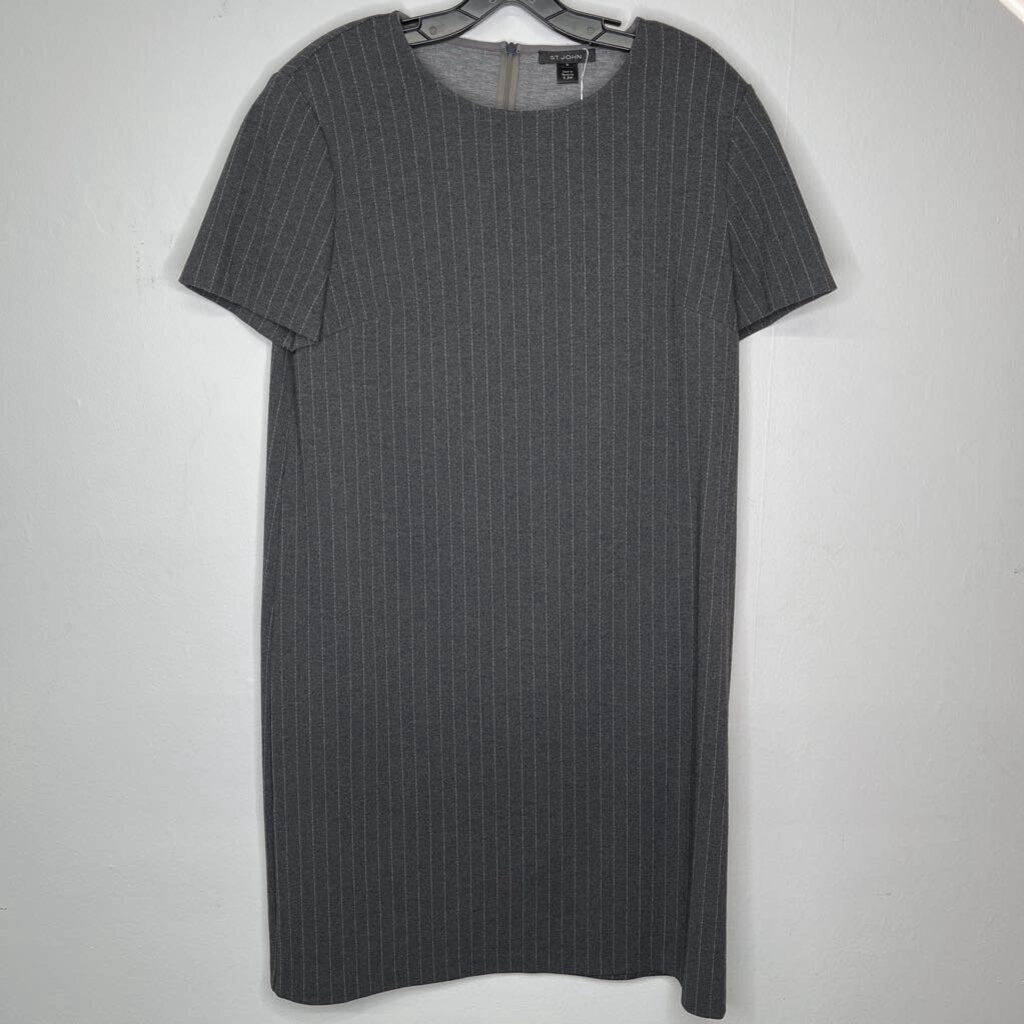 St. John Gray Pinstripe Crew Neck Midi / HC4