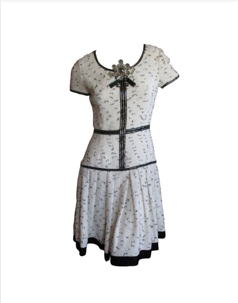 Embellished Tweed Fit and Flare Dress