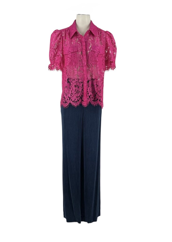 Ecru Textured Rayon Wide-Leg Pants