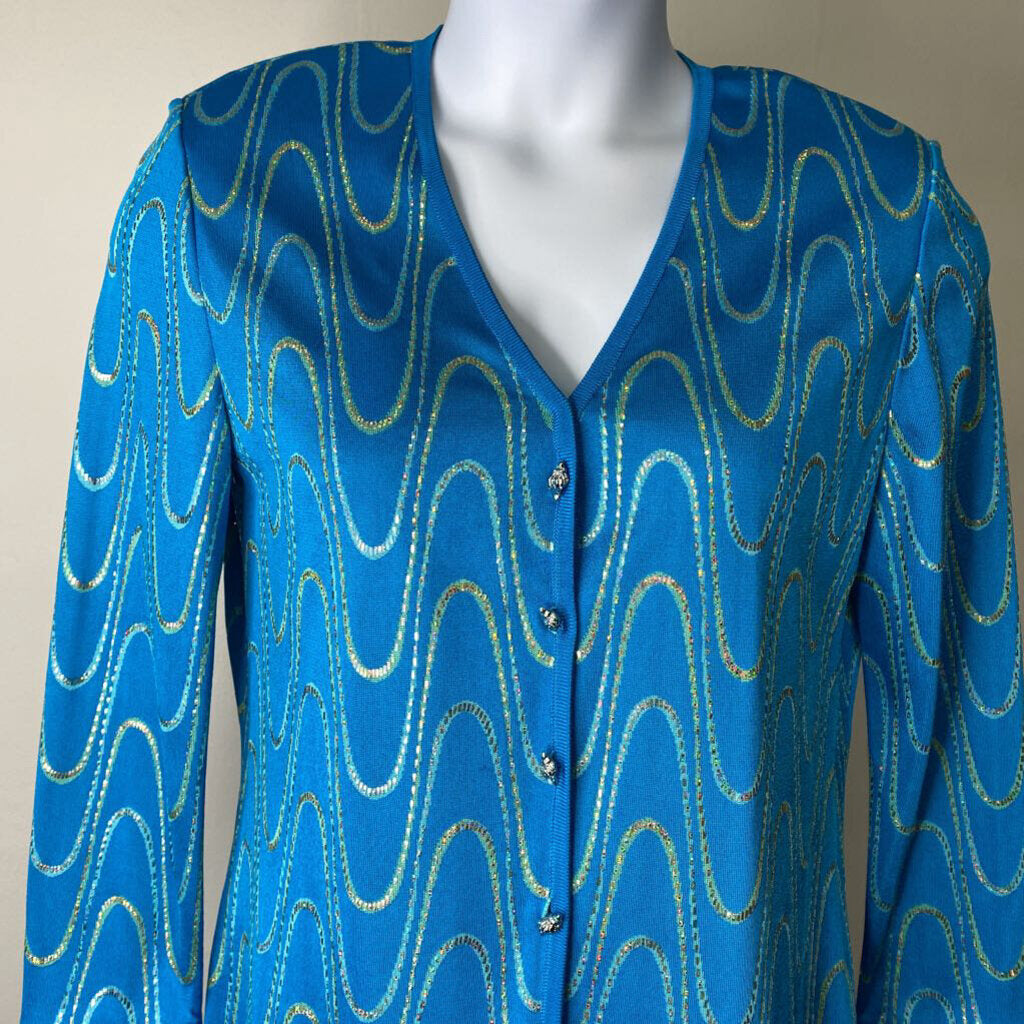 Blue Sequin Shimmering Jacket w/ Sea Shell Buttons / / ID4