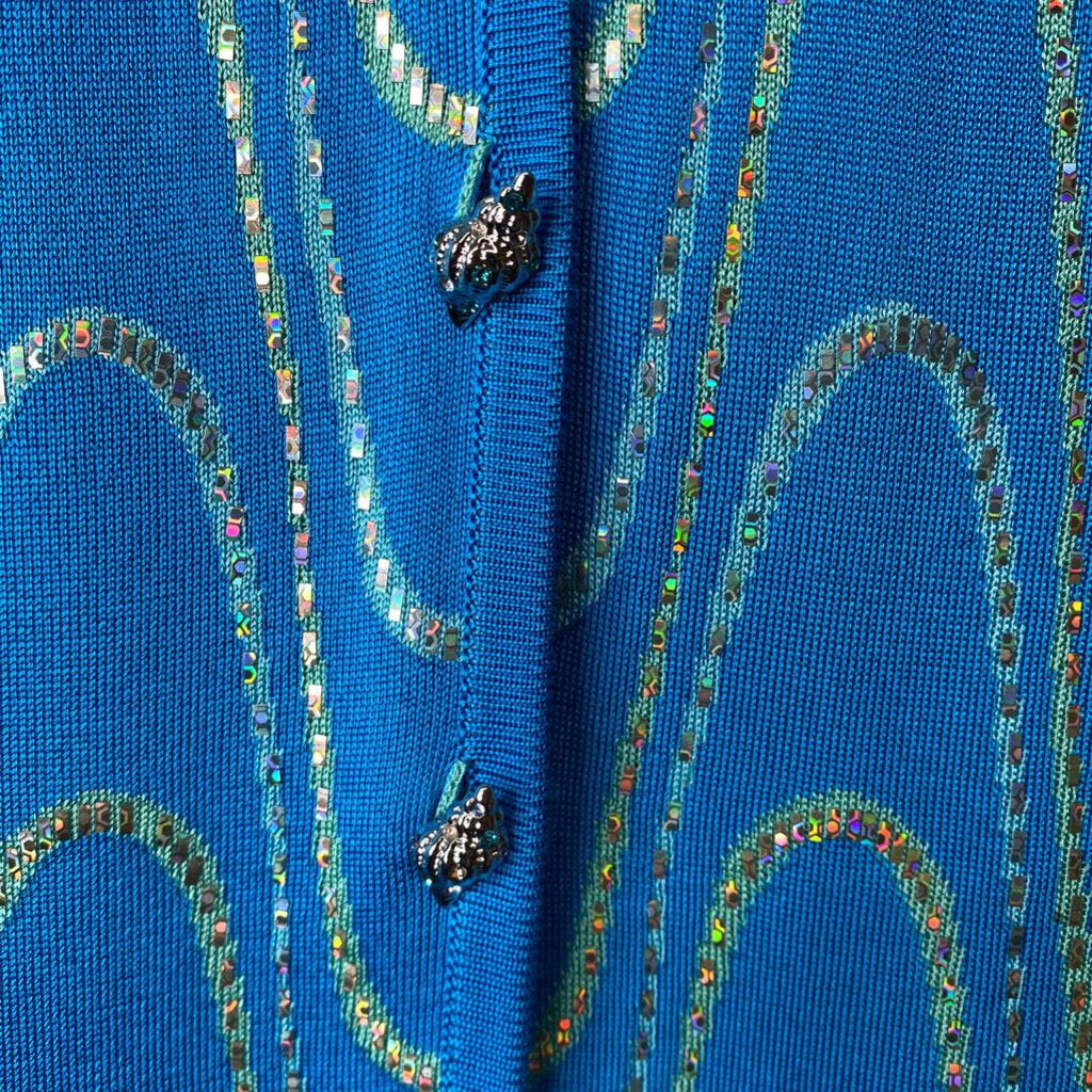 Blue Sequin Shimmering Jacket w/ Sea Shell Buttons / / ID4