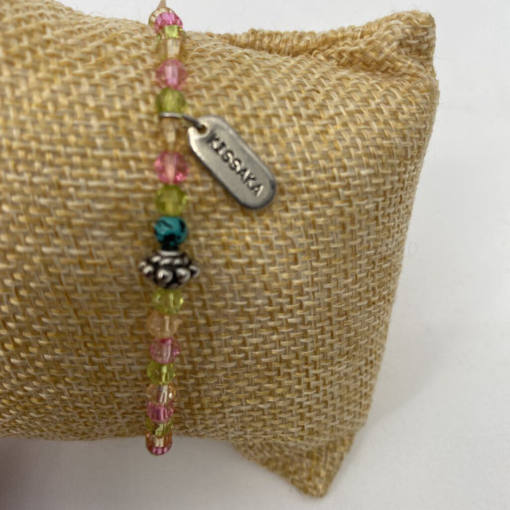 Kissaka Srretch Clear Beads w Turq & Discs