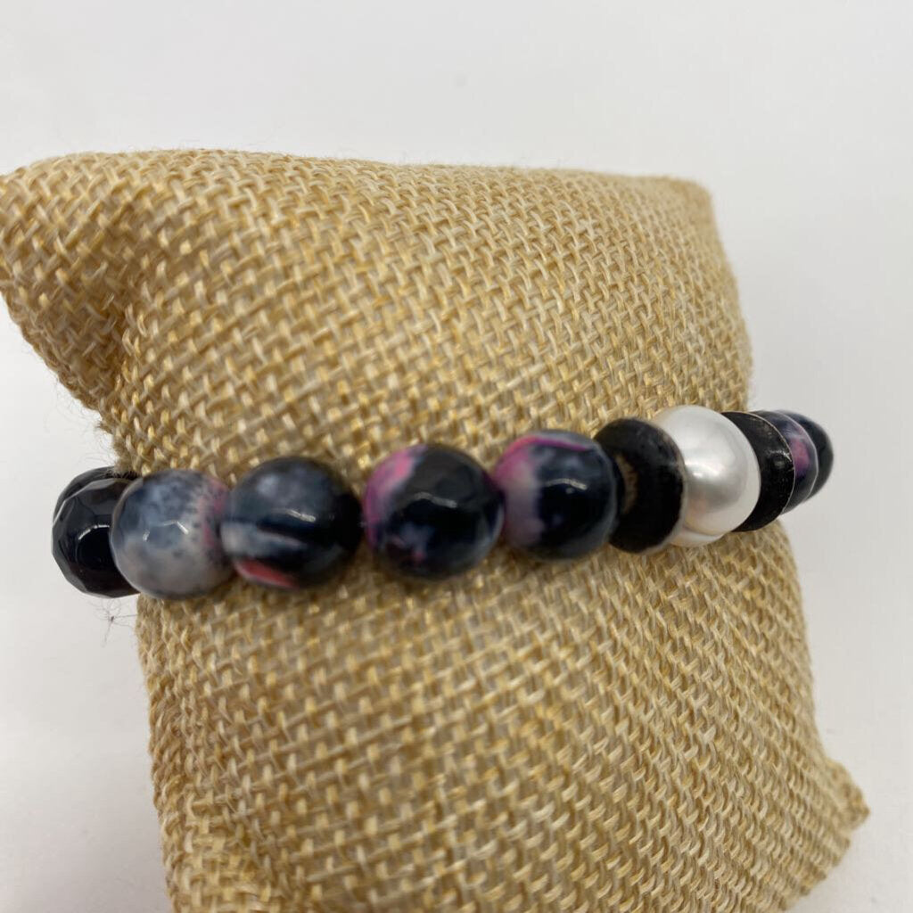 Fire Agate Bone and Pearl Stretch / JD4