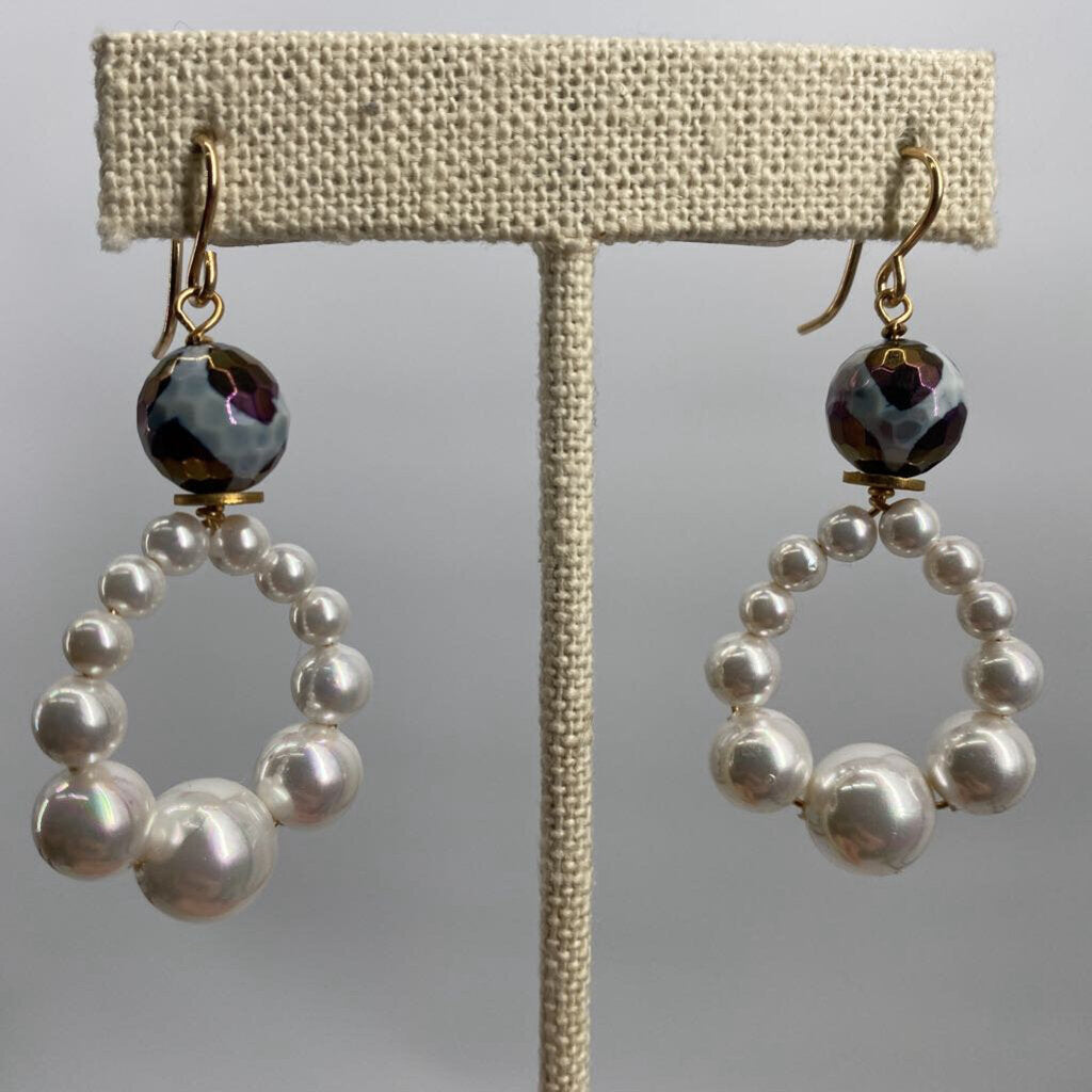 Pearl Hoop Drops w Galaxy Agate / JD4