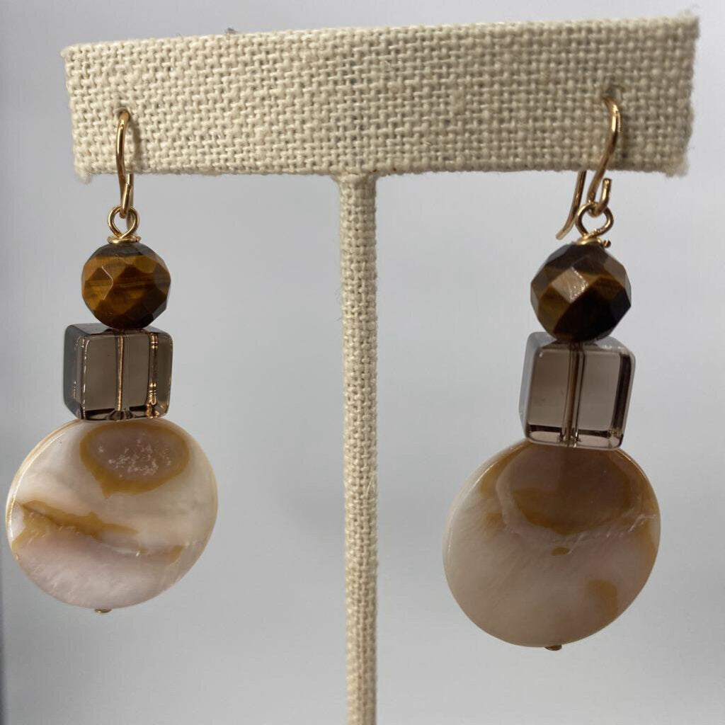 Linked Gemstones: Tiger Eye Smoky Quartz & MOPearl / JD4