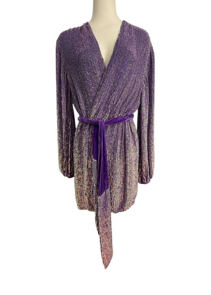 Sequined Velvet Wrap Mini Dress
