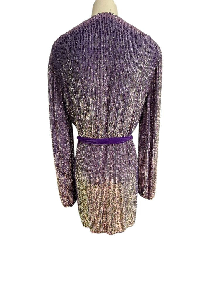 Sequined Velvet Wrap Mini Dress