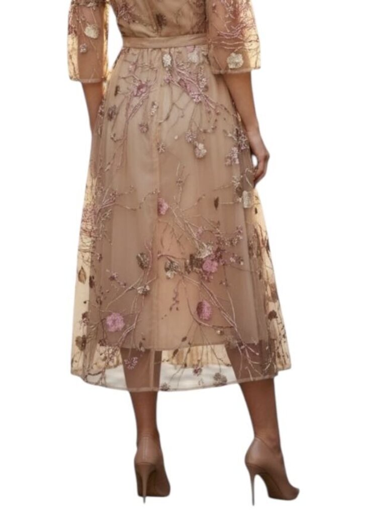 Sheer Floral Embroidered Midi Dress
