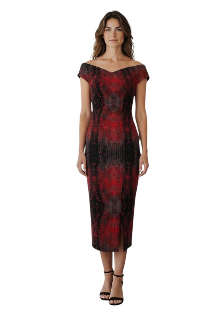 Irene Dot Bateau Neck Sheath Midi Dress