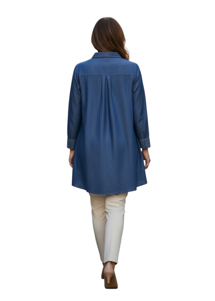 Denim Embellished Placket Collar Tunic