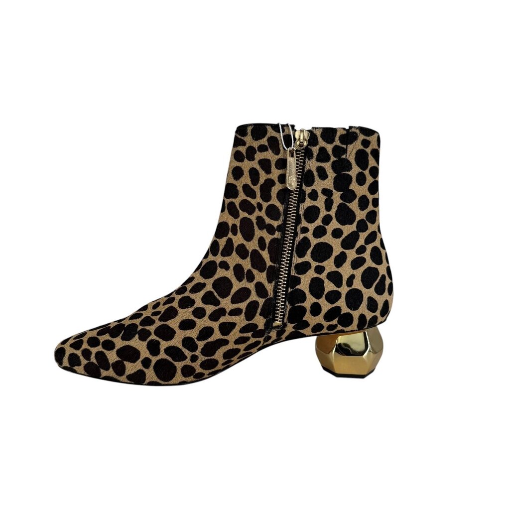 Frances Valentine Marnie Haircalf Bootie with Side Zipper and Gold Dimensional Heel