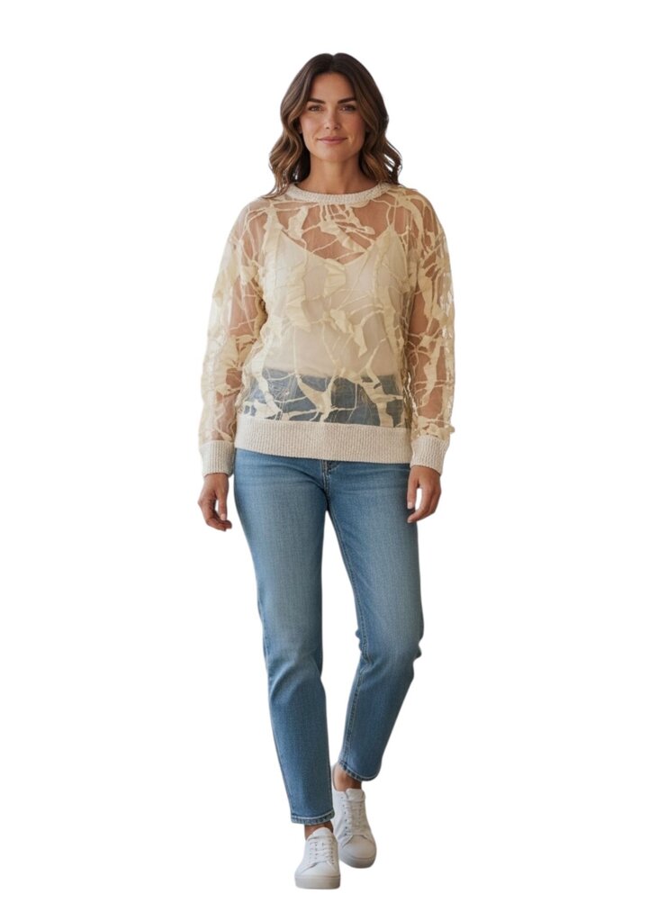 Sheer Jacquard Crewneck