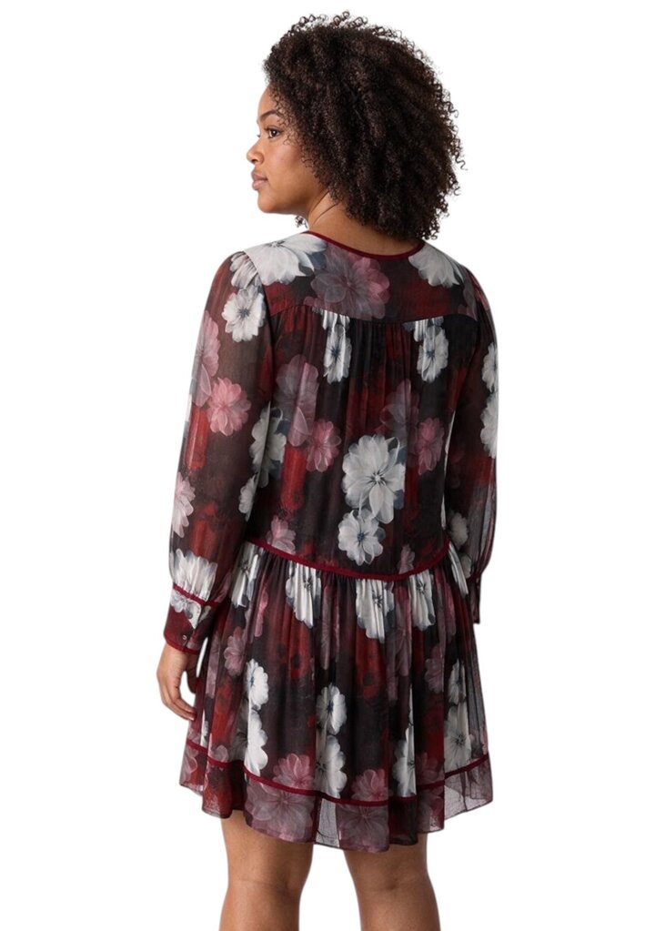 Sheer Floral Pleated Drop Waist