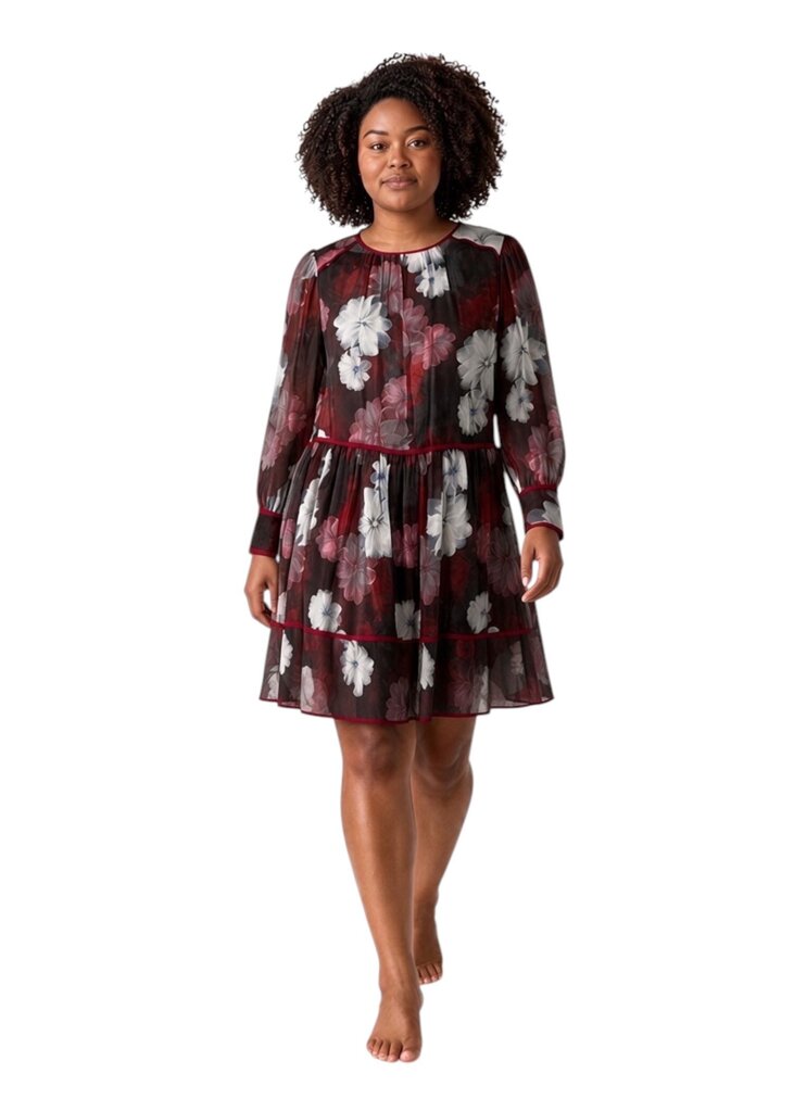 Sheer Floral Pleated Drop Waist
