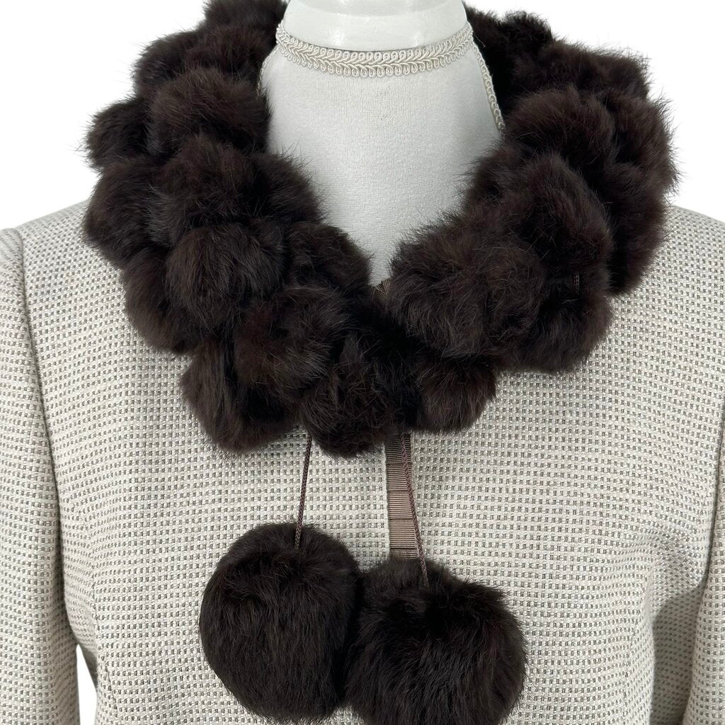 Rabbit Fur Scarf with Pom Poms