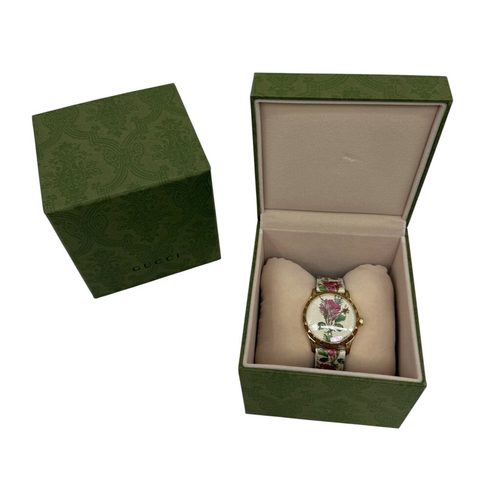 Gucci Ladies G-Timeless Flower Dial Gp Leather Watch