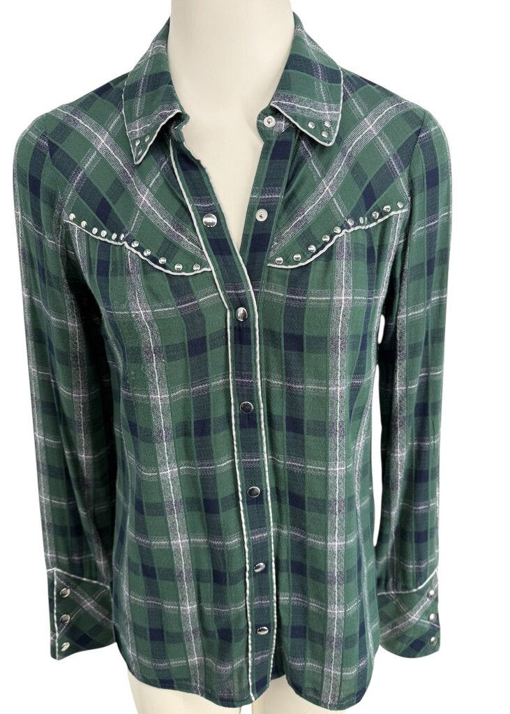 Veronica Beard Womans Plaid Full Snap Button Shirt