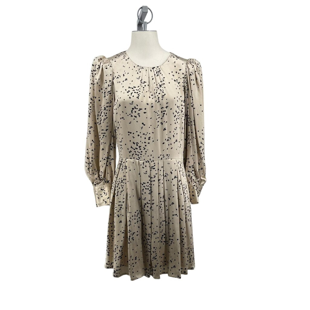 Rebecca Taylor Knee Length Scattered Fleur Champagne & Black Dress
