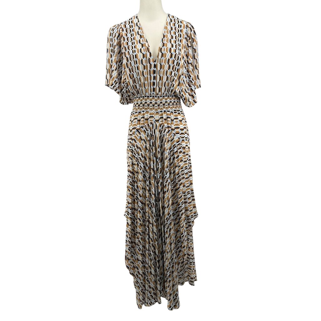 Maje Womens Geometric Smocked Waist Flutter Sleeve Asymmetrical Rachelle Maxi Dress