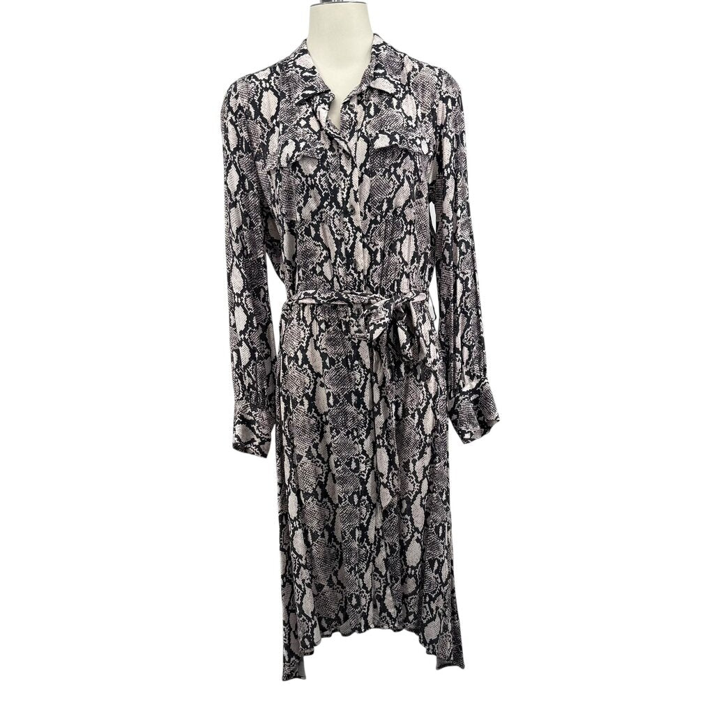Tyler Boe Womens Snake Skin Print Button Front Belted Long Sleeve Dress