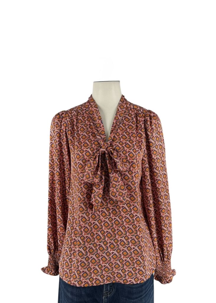 Geo Print Silk Blouse w/ Tie / ID5