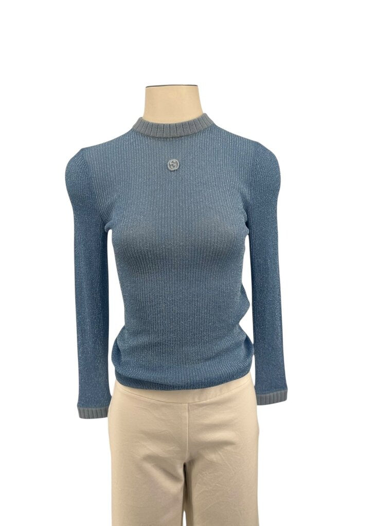Blue Fine Long Sleeve Glam Knit Top Gucci