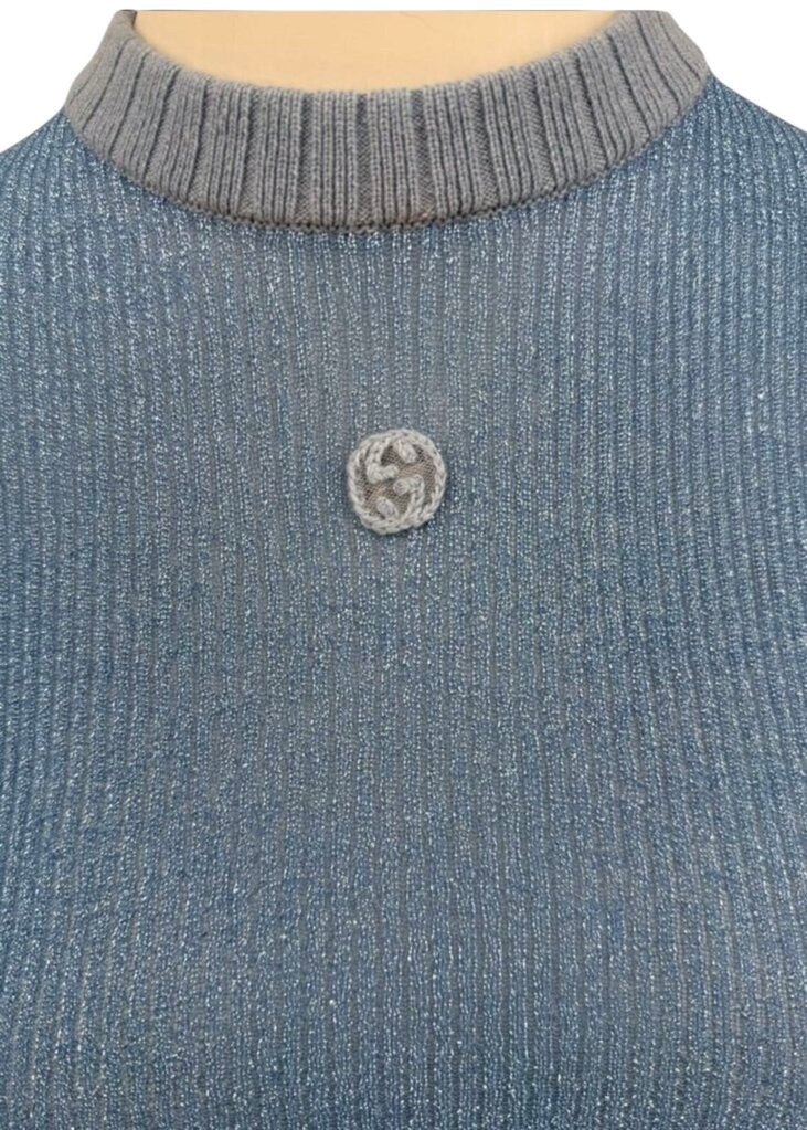 Blue Fine Long Sleeve Glam Knit Top Gucci