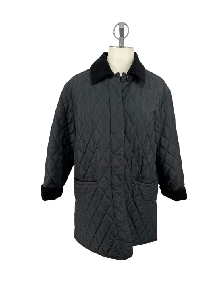 Weekend by Max Mara Women's Black Diamond Quilted Car Coat with Corduroy Collar