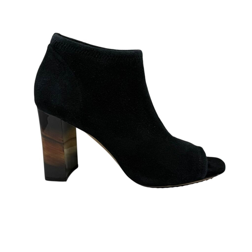 Suede Tortoiselle Heel Peep Toe Womens Shoe