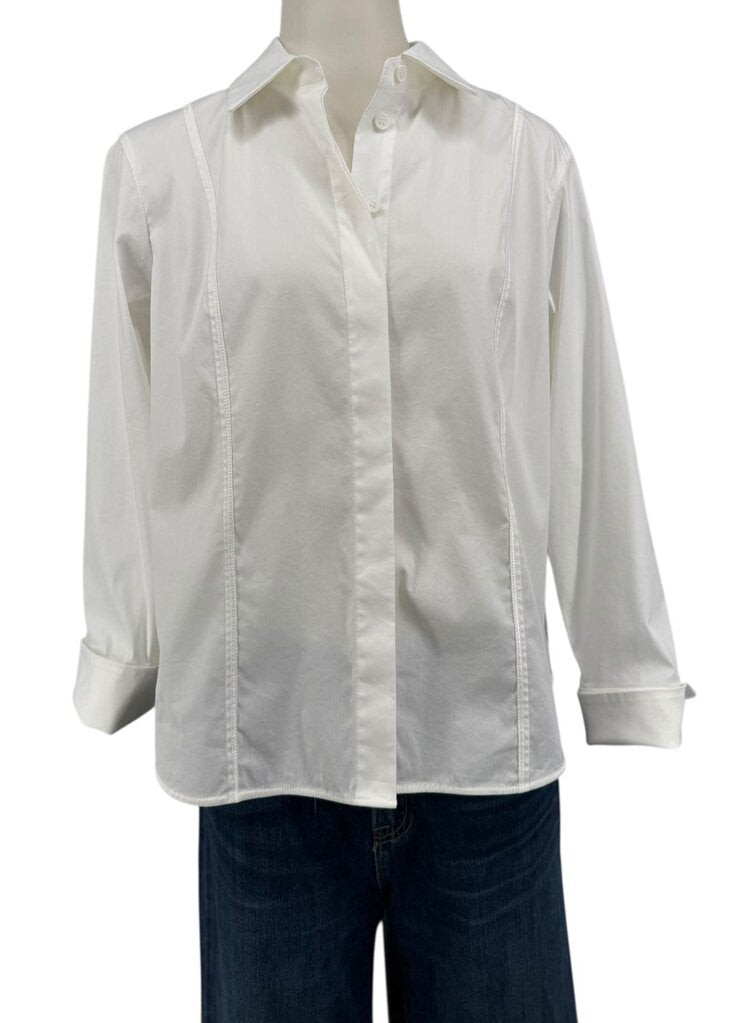Lafayette 148 White Fitted White Collar Button Up Shirt