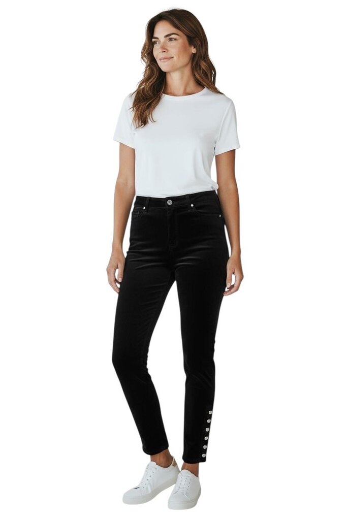 L'Agence Velvet Black Skinny High Rise Jeans Silver Tone Buttons