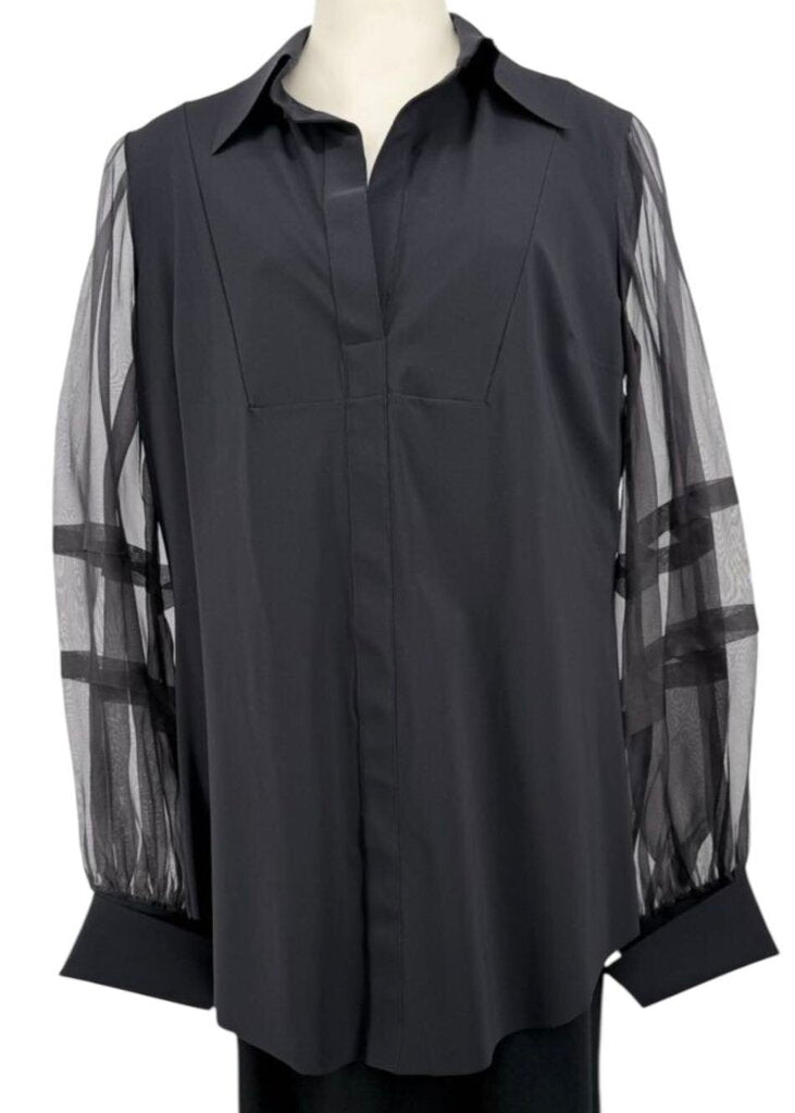 Chiara Boni Black Top with Sheer Sleeves Party Top