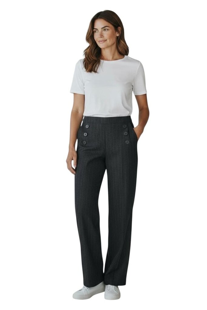 Saint James Womans Wool Blue Pinstrip Dark Gray Pants, Medium