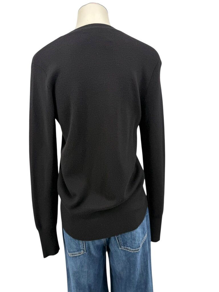 Ralph Lauren Womens Large V Neck Button Up Black Sweater, Pre-Owned