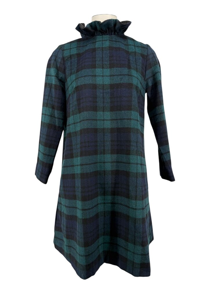 uck BlackWatch Plaid Schoolgirl Bow Wool Faye Dress