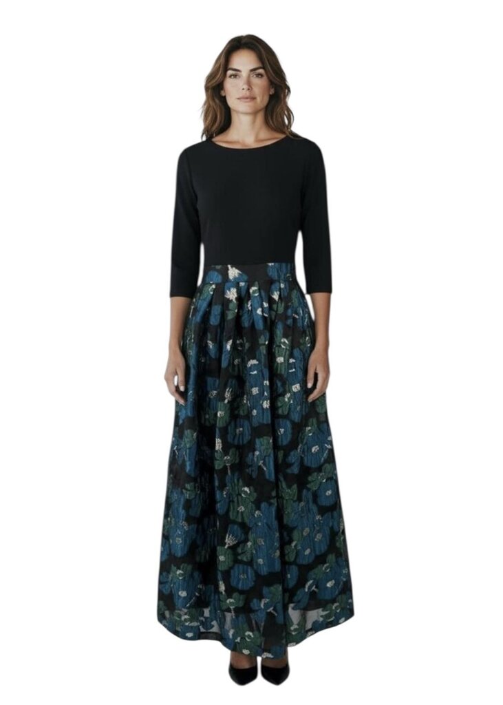 Bigio Black and Teal Womens Skirted Floral Dress