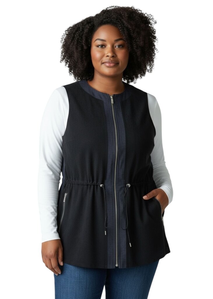 Perforated Suede/Denim Vest