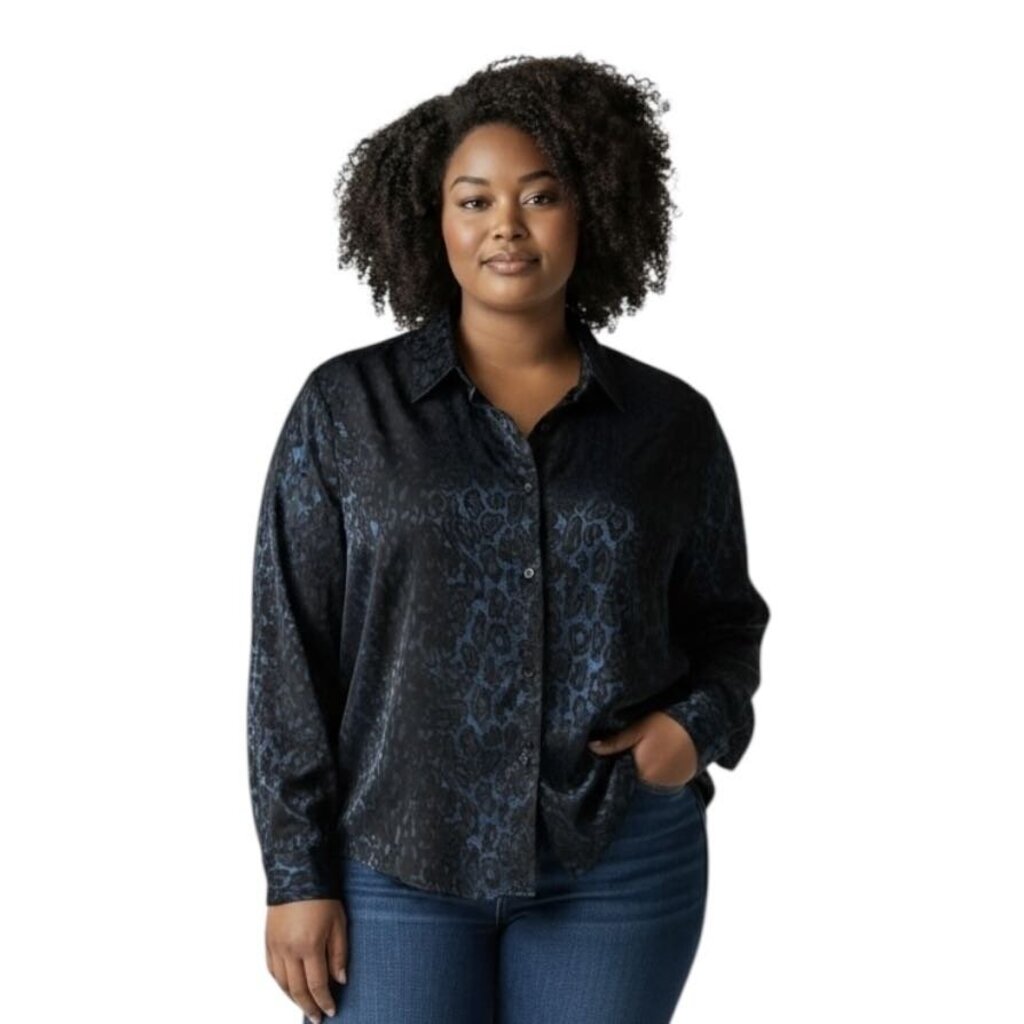 Silk Leopard Print Button Up Top