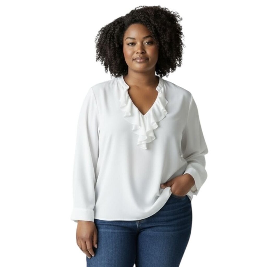 Ruffled Long Sleeve V Neck Top