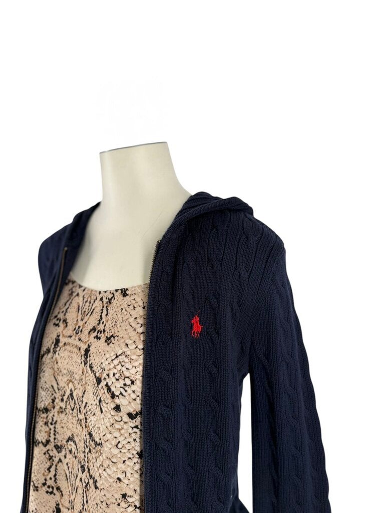Cable Knit Hooded Zip Up Sweater