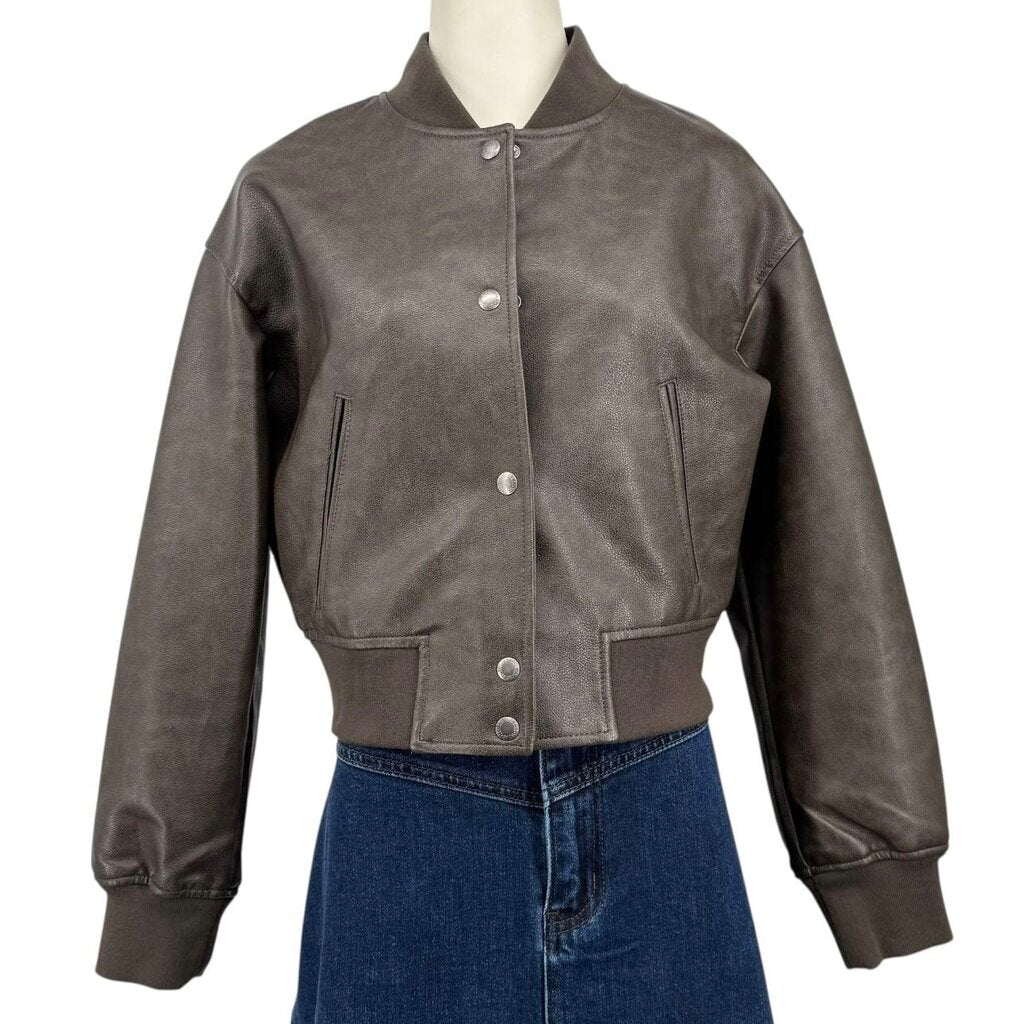 Vegan Leather Varsity Bomber Jacket