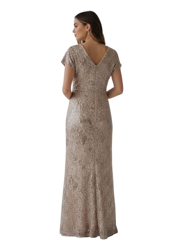 Cap Sleeve Slit Evening Dress