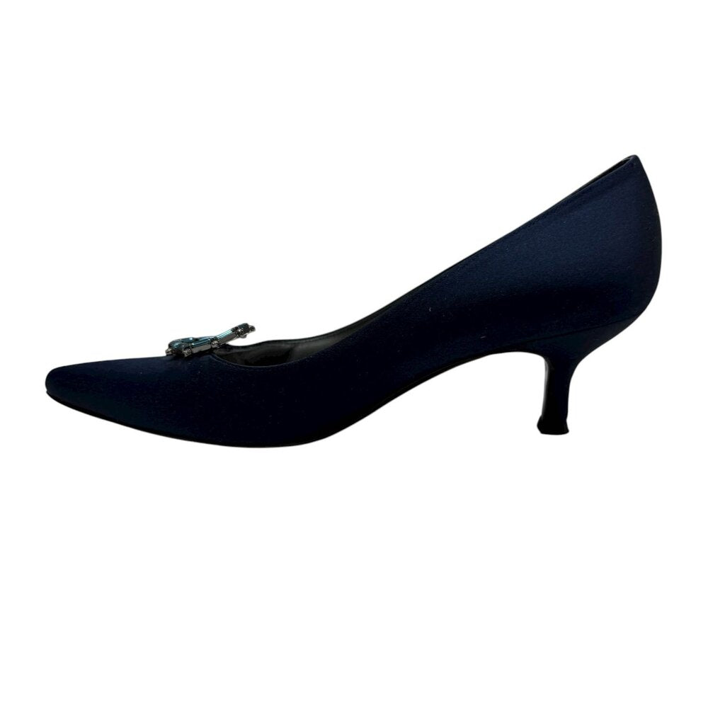 Satin Jeweled Kitten Heels