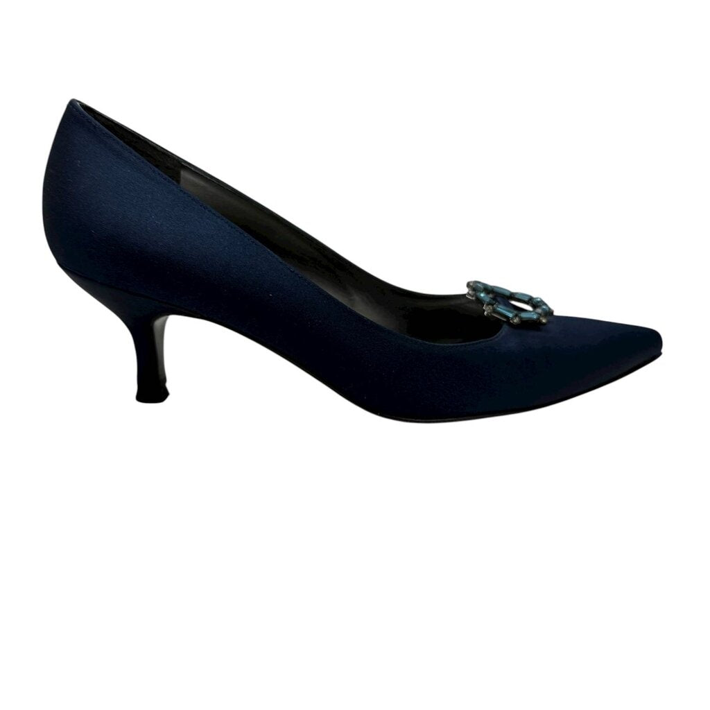 Satin Jeweled Kitten Heels