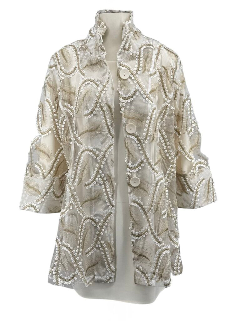 White Sheer Gold Flower Jacket/KA5