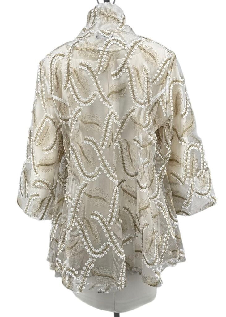White Sheer Gold Flower Jacket/KA5
