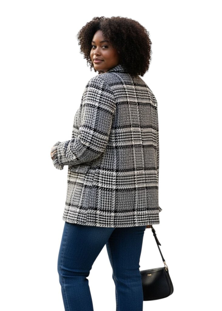 Paula Ryan Fringed Check Boyfriend Blazer