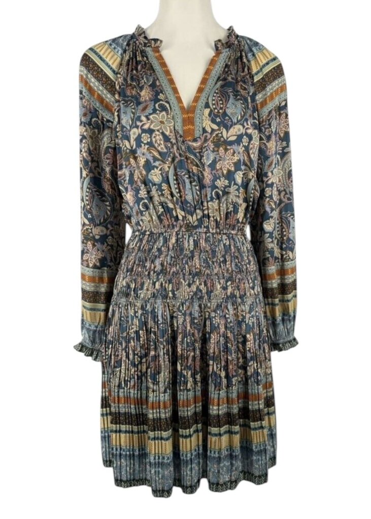 Silk Long Sleeve Dress with V-Neck