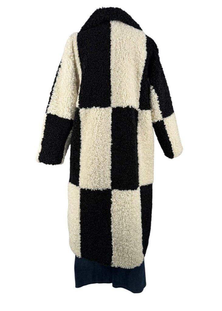 Nikki Check Shearling Maxi Coat